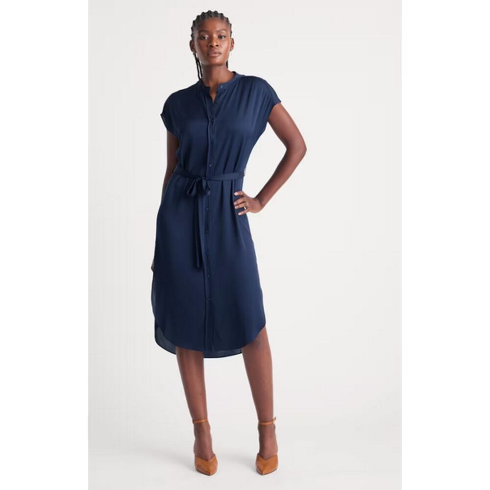 Quince Navy Blue Shirt Midi Dress